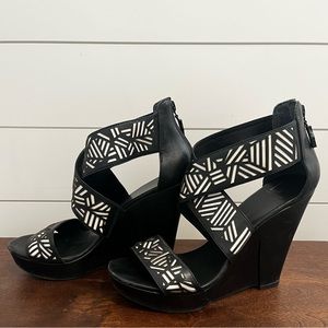 Gently used Diane von Furstenberg black and white pattern wedges